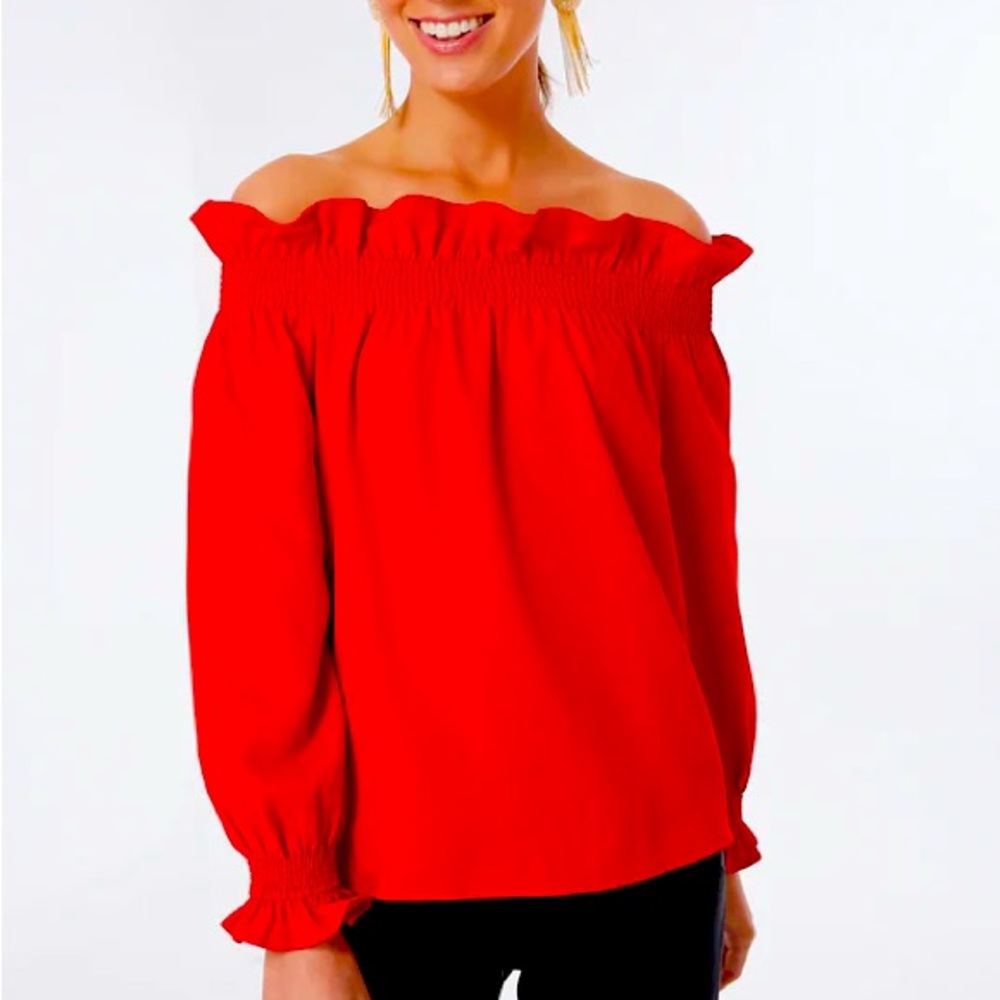 Tuckernuck Red Off the Shoulder Marguerite Blouse - S